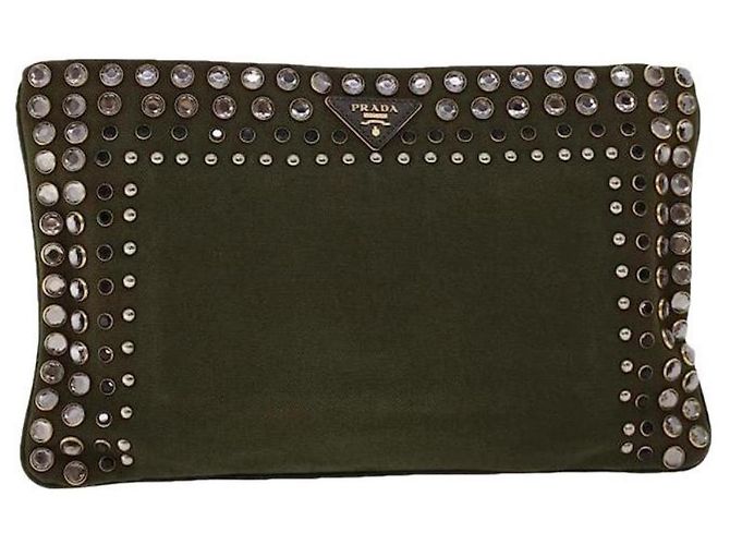 Prada Bolsa com zíper adornada com cristais Caqui