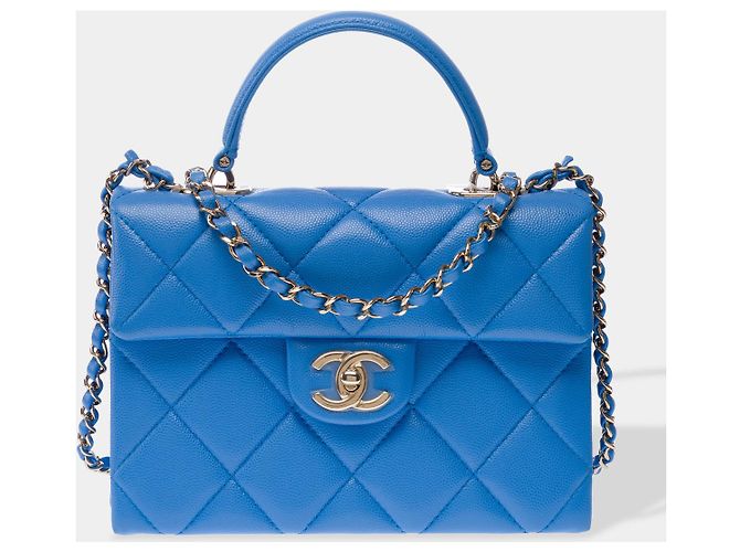 Bolsa CHANEL Timeless Clássica com Alça Superior em Couro Azul - 102848