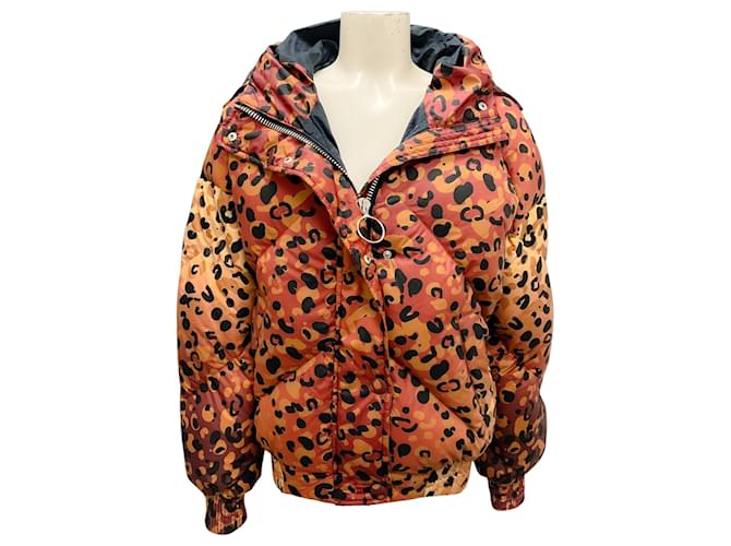 Autre Marque IENKI IENKI Tan / Brown / Black Dunlope Leopard Print Down Puffer Jacket Camel Polyester  ref.2462936