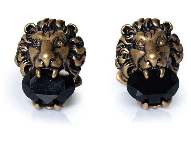 Gemelli Gucci con testa di leone e pietra nera Nero D'oro