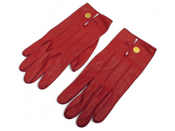 Hermès LUVA DE COURO VERMELHA HERMES CLOU DE SELLE T6 Vermelho