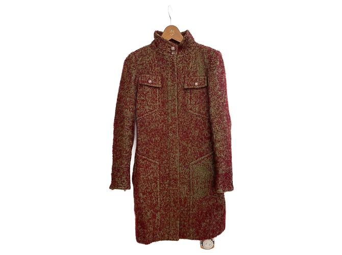 Chanel Wool Tweed Coat Red