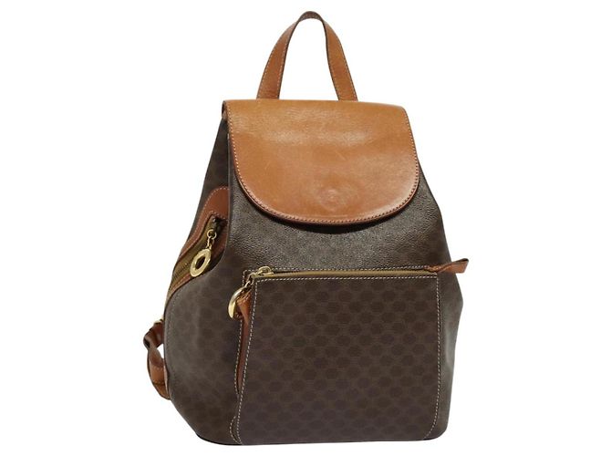 Céline CELINE Backpack PVC Leather Brown Gold Auth 138816 Golden