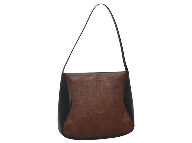 Bolsa de Ombro ETRO em Couro PVC Marrom Prata Auth bs28972