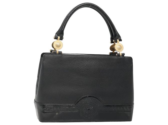 Sac fourre-tout en cuir noir et or Gianni Versace Auth BA5104 Doré