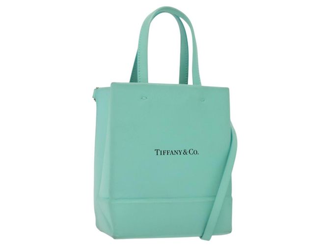 Autre Marque Tiffany&Co. Mini Bolsa de Mão de Couro 2em1 Azul Turquesa Prata Auth 139063