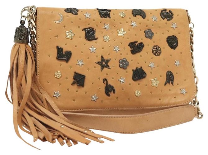 Bolsa de ombro de couro bege e dourado com studs Jimmy Choo Auth BA5032