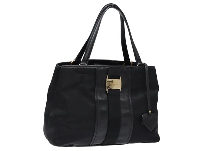 Borsa Tote Vala in Nylon Nero e Oro Salvatore Ferragamo Auth hk2909 D'oro