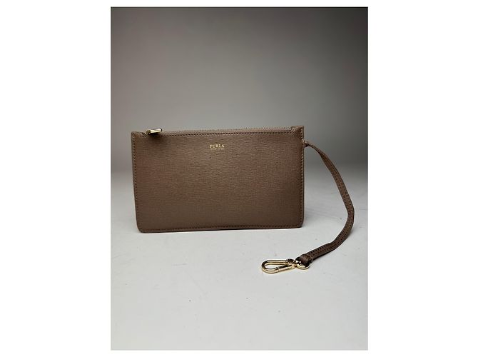 Vintage Furla Leder Clutch grau Braun