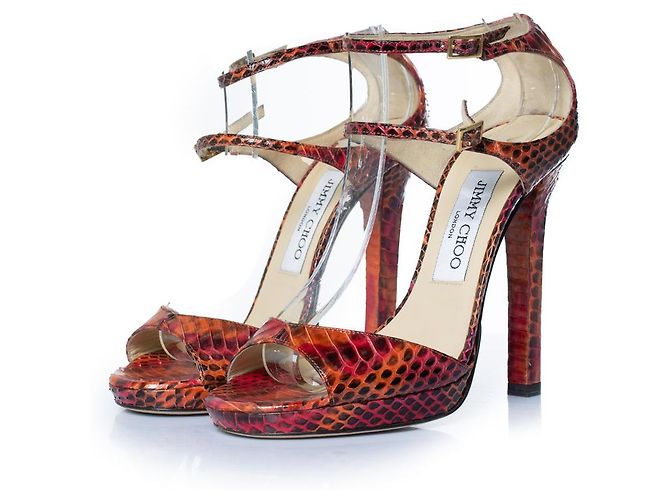 Sandália de python Jimmy Choo em laranja e rosa