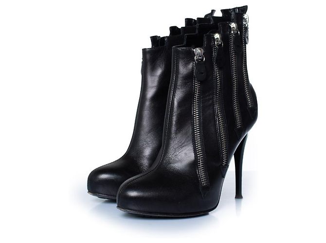 Botines de cuero negro con cremallera Giuseppe Zanotti Plata