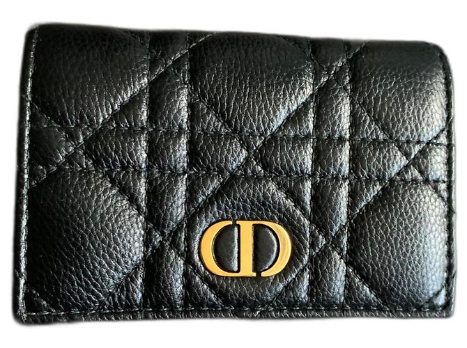 Dior Caro Card Wallet Black Leather