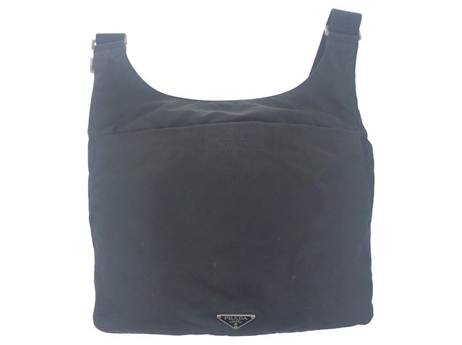 Bolsa de ombro em nylon tessuto com logo triangular Prada Preto
