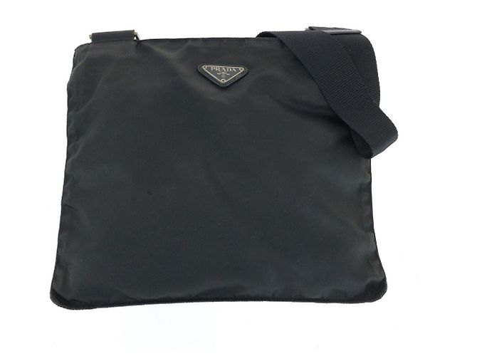 Borsa a tracolla in nylon tessuto con logo triangolare Prada Nero