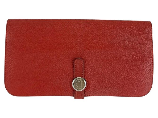 Cartera Longa Dogon Hermès Roja Plata