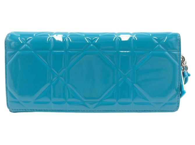 Dior Cannage Logo Charm Enamel Long Wallet Blue  ref.2465764