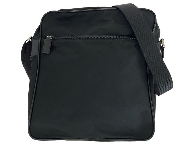 Borsa a spalla in nylon/pelle Tessuto con logo Prada Nero