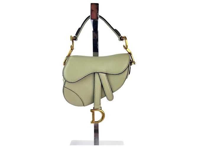 Borsa Micro Saddle in pelle di capra verde chiaro con tracolla Christian Dior
