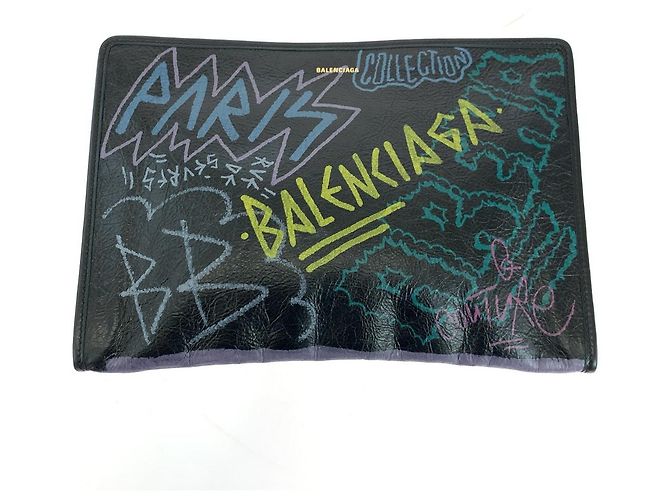 Clutch in pelle Balenciaga nera multicolore Nero