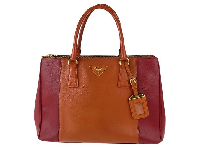 Bolsa Tote em couro Saffiano com logo triangular Prada Laranja