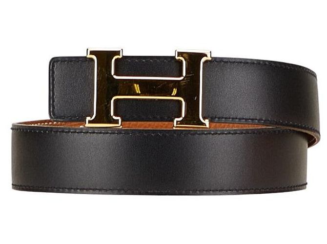 Cinto Hermès Constance H em couro box Togo Preto