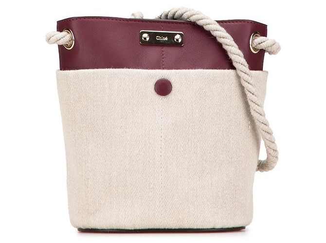 Chloé Borsa a secchiello in pelle e lino KEY di Chloe Marrone Beige