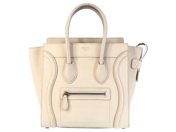 Céline Celine Luggage Micro Leather Tote Ivory White