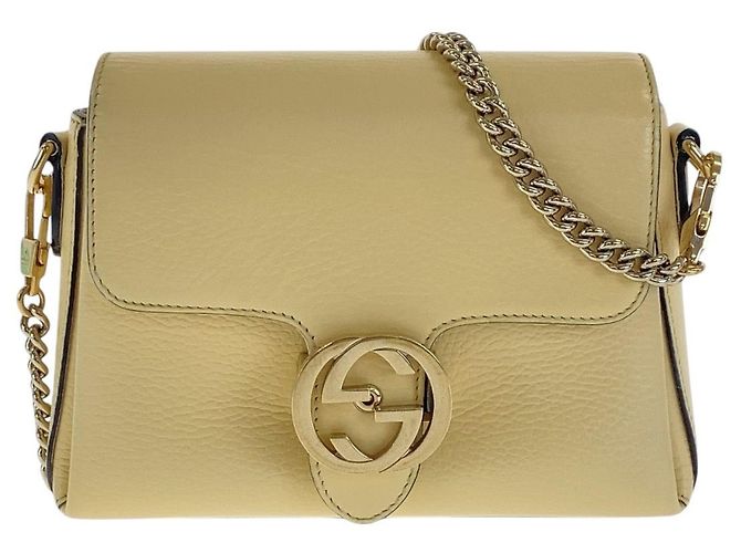 Bolsa de Ombro de Couro Interligada Gucci Dourado Metálico