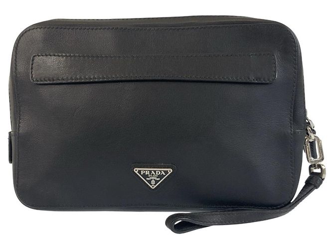 Clutch de couro com logo triangular Prada Preto