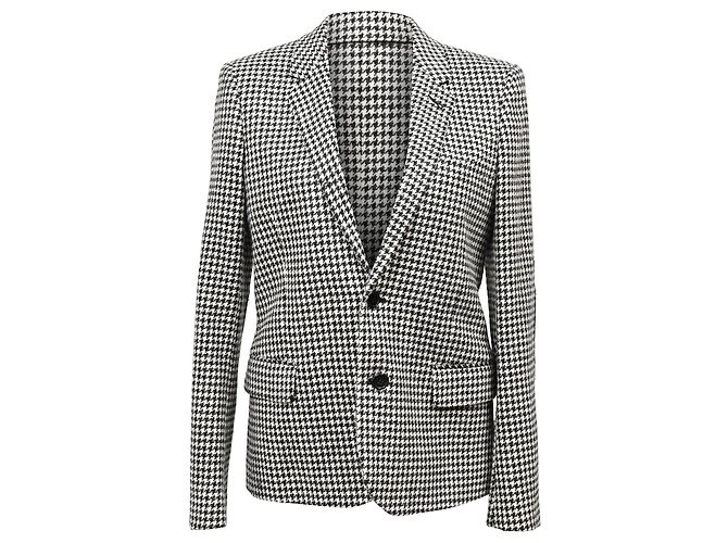 Saint Laurent Single-Breasted Houndstooth Blazer in Black and White Wool Python print