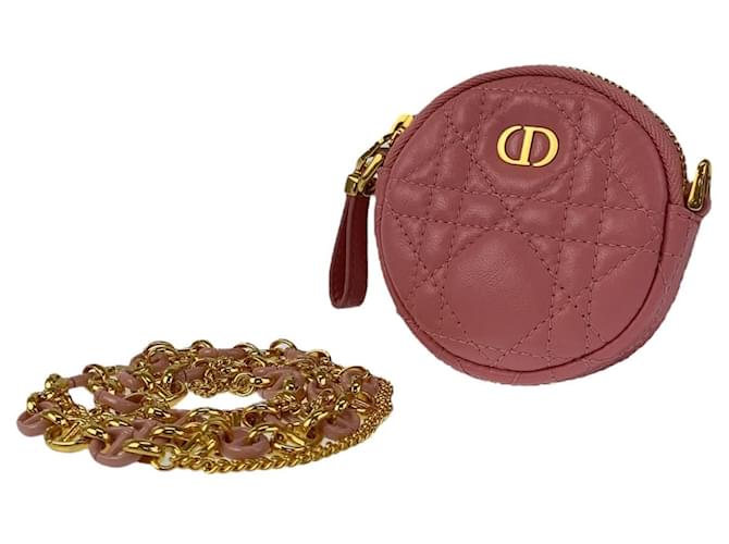 Dior Leather Cannage Caro Mini Round Crossbody Pink  ref.2467343