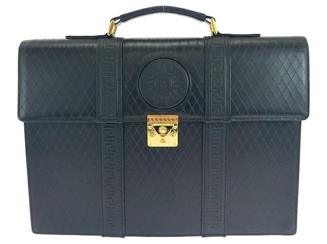 Serviette en cuir vintage Sunburst de Versace Noir