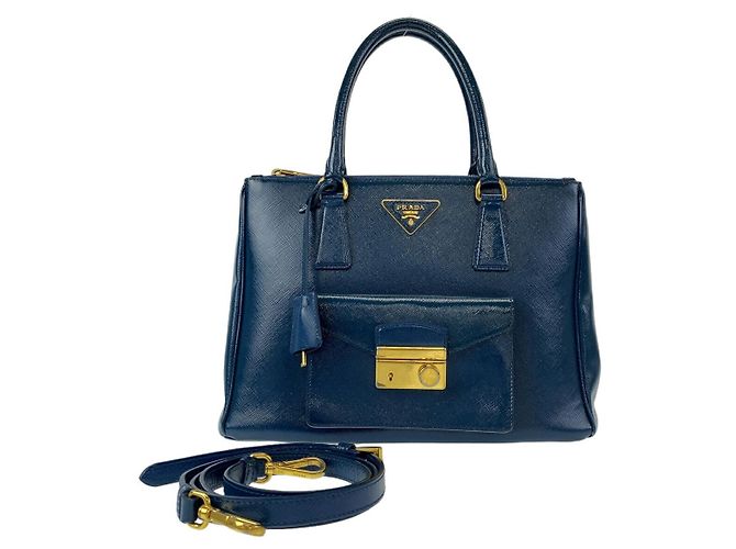 Sac à main 2 en 1 en cuir Saffiano Prada Bleu