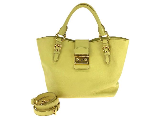 Miu Miu Madras Leather 2way Handbag Yellow