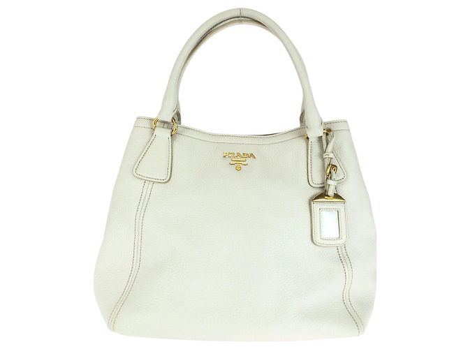 Prada Vitello Daino Leder Tote Weiß