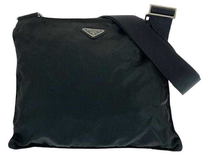 Bolso cruzado de nylon tessuto con logo triangular Prada Negro