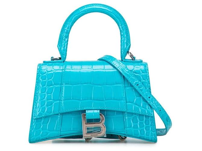 Balenciaga Hourglass XS Crocodile-embossed 2way Bag Blue Leather  ref.2468276