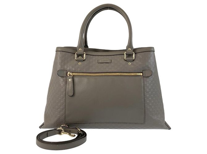 Gucci Leder Microguccissima Tote Bag Grau