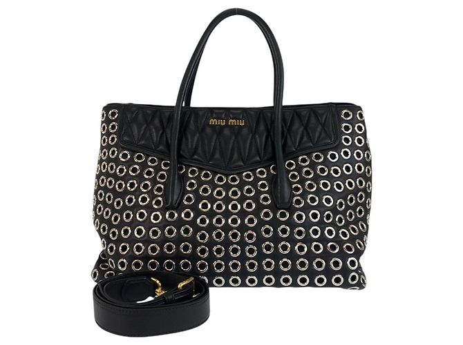 Miu Miu Leather Biker Tote Bag Black