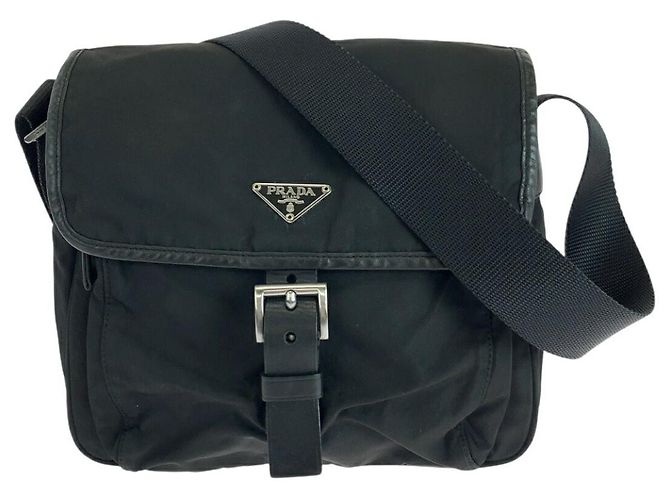 Bolso cruzado de nylon tessuto con logo triangular Prada Negro