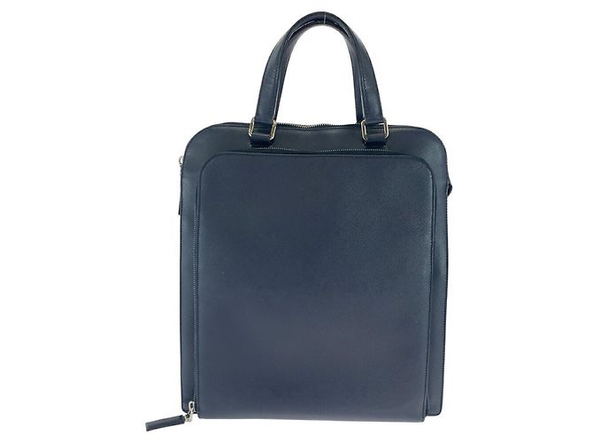 Prada Saffiano Leather Tote Bag Blue