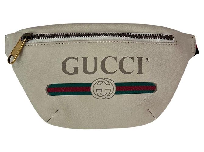 Borsa a tracolla in pelle bianca con logo Gucci e nastro Web Bianco