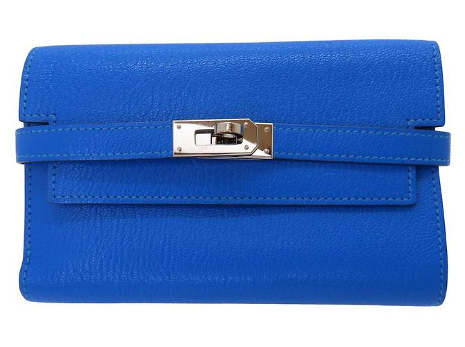 Hermès Hermes Kelly Wallet Chevre Bifold Wallet Blue