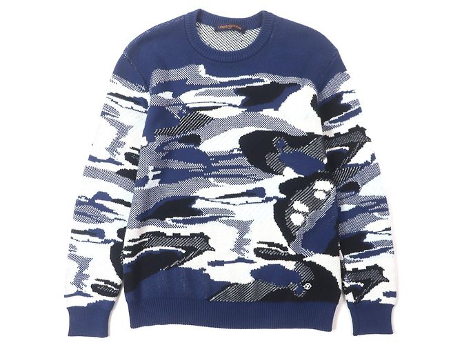 Suéter de malha de algodão jacquard camuflado Louis Vuitton Azul