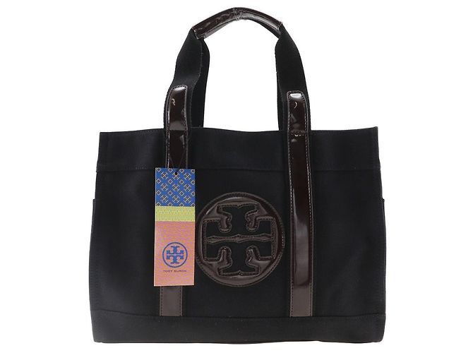 Sac fourre-tout Tory Burch en coton et émail Marron Noir