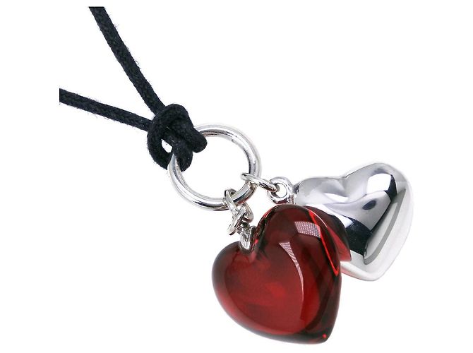 Autre Marque Collana Baccarat Doppio Cuore in Argento 925 Rosso