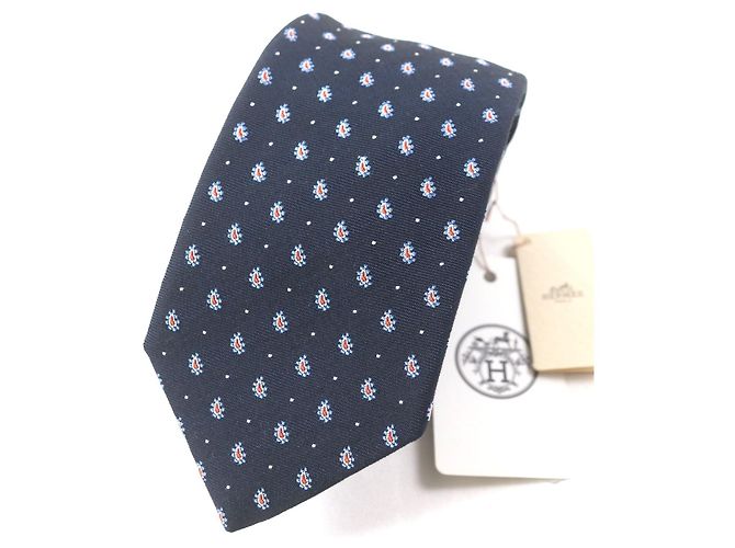 Corbata Hermès de seda y algodón con estampado de puntos paisley Gris