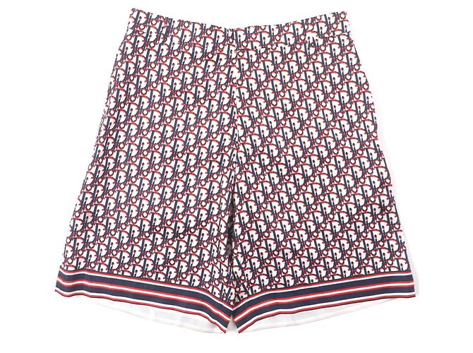 Bermuda de seda Dior Oblique Branco Vermelho Azul marinho