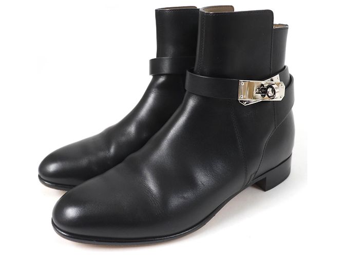 Botas de couro com fivela Kelly da Hermès Preto