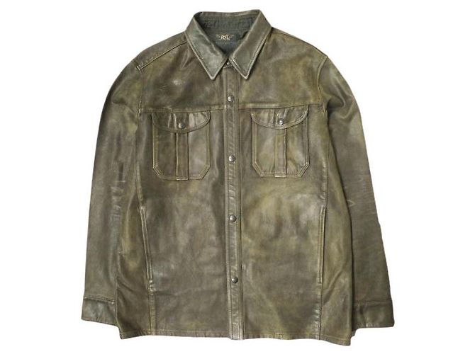 Ralph Lauren Chemise overshirt en cuir usé à la main RRL Marron Noir